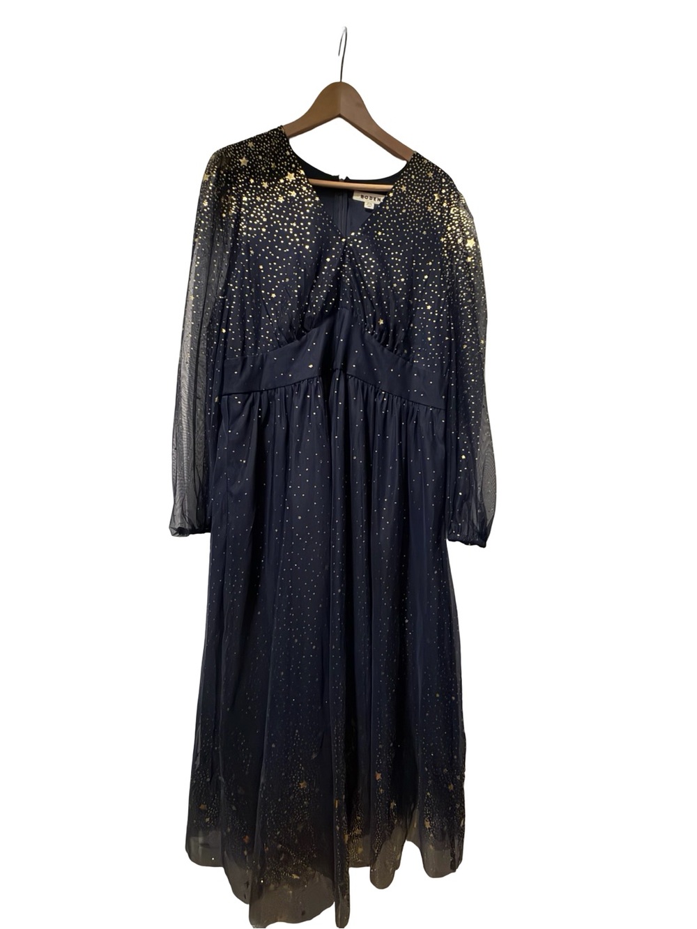 Boden Navy Long Sleeve Maxi Dress with Gold Sparkle (Size US 16/18)